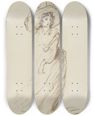 Triptych art skateboard deck of Henry William Bunbury A Laundry Maid by Henry William Bunbury (1750-1811)