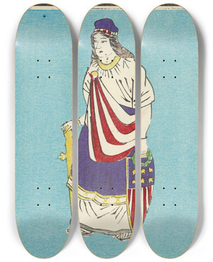 Triptych art skateboard deck of Jinta Hirayama Illustrated Catalogue Of Daylight Bomb Shells No 68 by Jinta Hirayama (19-)