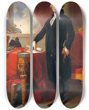Triptych art skateboard deck of Thomas Sully Portrait Of George Washington by Thomas Sully (1783-1872)