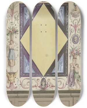 Triptych art skateboard deck of Abraham Meertens Ontwerp Voor Een Kamerversiering Met Een Ruit En Ornamenten by Abraham Meertens (1747-1823)