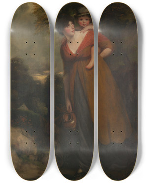 Triptych art skateboard deck of John Hoppner Mrs Richard Brinsley Sheridan Hester Jane Ogle 17751817 And Her Son Charles Brinsley Sheridan 17961843 by John Hoppner (1758-1810)