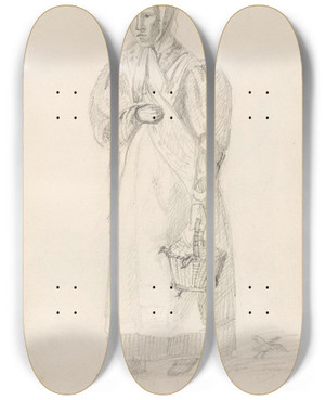 Triptych art skateboard deck of Adolph Tidemand Kvinne Med En Kurv by Adolph Tidemand (1814-1876)
