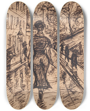 Triptych art skateboard deck of John Christensen Regn I Strdet by John Christensen (1896-1940) Triptych art skateboard deck of John Christensen Regn I Strdet by John Christensen (1896-1940)