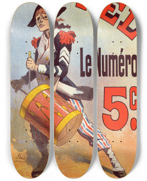 Triptych art skateboard deck of Jules Chret Le Rappel by Jules Cheret (1836-1932)