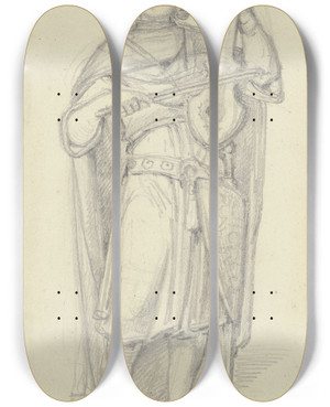 Triptych art skateboard deck of Ferdinand Fellner Statue Des Volker Von Alzey by Ferdinand Fellner (1799-1859)
