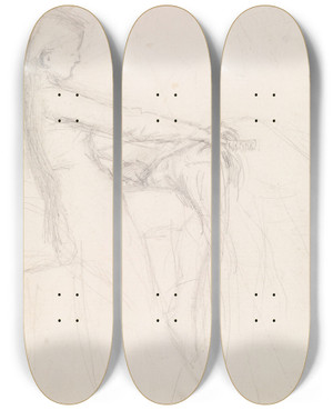 Triptych art skateboard deck of Sir John Everett Millais Tennysons The Sisters Figure Sketch_2 by Sir John Everett Millais (1829-1896)