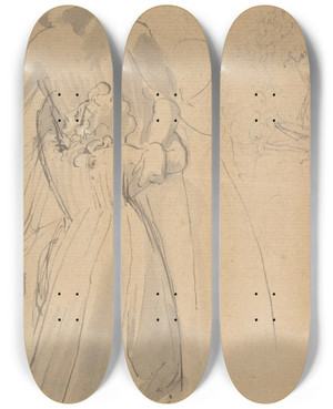 Triptych art skateboard deck of John Flaxman Sheet Of Studies With Female Figure Kneeling And Embracing Standing Figure by John Flaxman (1755-1826)