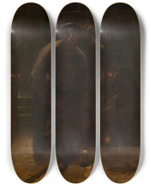 Triptych art skateboard deck of Constantin Meunier The Pithead by Constantin Meunier (1831-1905)