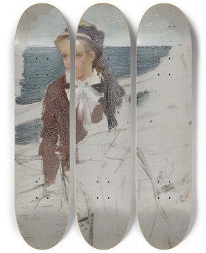 Triptych art skateboard deck of Albert Edelfelt Laivan Kaiteen Ress Istuva Nainen Luonnos by Albert Edelfelt (1854-1905)