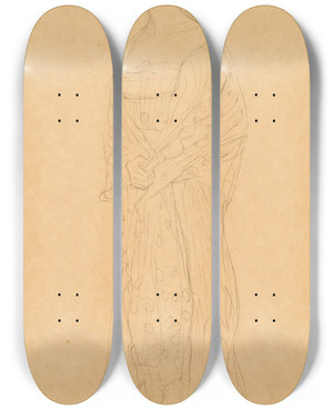 Triptych art skateboard deck of Gustav Klimt Stehend Von Vorne Mit Kleiner Wendung Nach Links Margaret Stonboroughwittgenstein by Gustav Klimt (1862-1918)