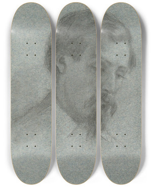 Triptych art skateboard deck of Edwin White Portrait Of An Unidentified Man Sketch For Signing Of The Compact In The Cabin Of Themayflower_2 by Edwin White (1817-1877)