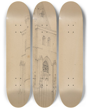 Triptych art skateboard deck of Johann Wilhelm Schirmer Leglise St Germain Amiens Fol 2 by Johann Wilhelm Schirmer (1807-1863)
