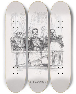 Triptych art skateboard deck of J J Grandville The Capuchins by J J Grandville (1803-1847)