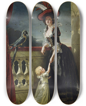 Triptych art skateboard deck of Adlade Labilleguiard Mme Louiseelisabeth With Her Two Year Old Son by Adlade Labille-Guiard (1749-1803)
