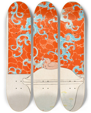 Triptych art skateboard deck of Nakayasu Shinzabur Shin Zuan Pl02 by Nakayasu Shinzaburo (1892)