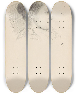 Triptych art skateboard deck of Signe Scheel Kvinneportrett_3 by Signe Scheel (1860-1942)
