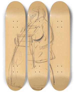 Triptych art skateboard deck of Heinrich Zille Fllige Dame by Heinrich Zille (1858-1929)