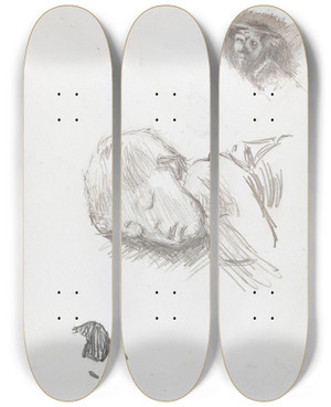 Triptych art skateboard deck of Ludvig Karsten Ansikt Sovende Barn by Ludvig Karsten (1876-1926)