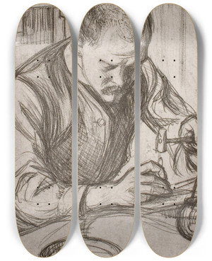 Triptych art skateboard deck of Pekka Halonen Arttu Embossing Copper by Pekka Halonen (1865-1933)