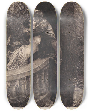 Triptych art skateboard deck of Max Klinger In The Park Im Park by Max Klinger (1857-1920)