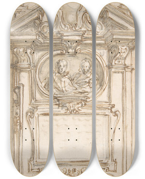 Triptych art skateboard deck of Giovanni Battista Foggini Design For An Epitaph by Giovanni Battista Foggini (1652-1725) Triptych art skateboard deck of Giovanni Battista Foggini Design For An Epitaph by Giovanni Battista Foggini (1652-1725)