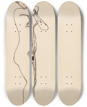 Triptych art skateboard deck of Amedeo Modigliani Femme Nue Debout De Trois Quarts Vers La Droite_1 by Amedeo Modigliani (1884-1920)