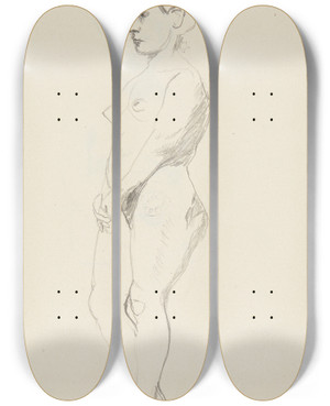 Triptych art skateboard deck of Adolf Sternschuss Akt Stojcej Kobiety_5 by Adolf Sternschuss (1873-1915)