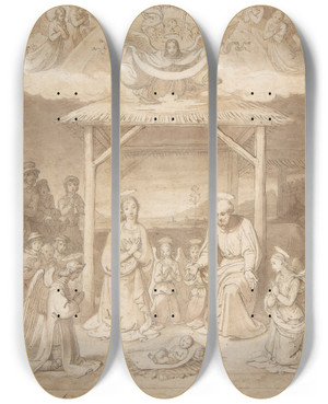 Triptych art skateboard deck of Tommaso Minardi The Adoration Of The Shepherds by Tommaso Minardi (1787-1871)