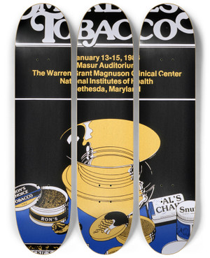 Triptych art skateboard deck of National Institutes Of Health Health Implications Of Smokeless Tobacco by National Institutes Of Health (1887)