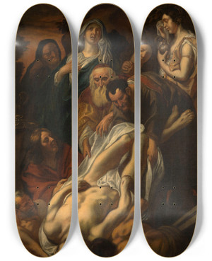 Triptych art skateboard deck of Jacob Jordaens Christs Entombment by Jacob Jordaens (1593-1678)