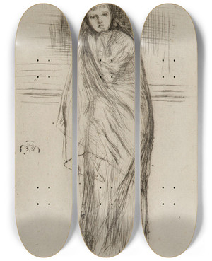 Triptych art skateboard deck of James Abbott Mcneill Whistler Draped Model_2 by James Abbott Mcneill Whistler (1834-1903)