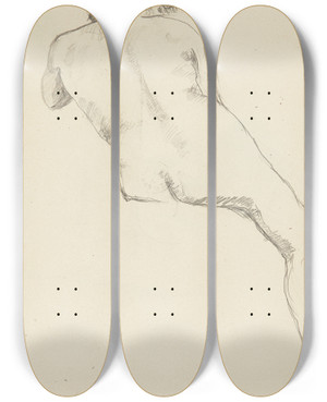 Triptych art skateboard deck of Adolf Sternschuss Akt Siedzcej Kobiety_4 by Adolf Sternschuss (1873-1915)