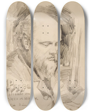 Triptych art skateboard deck of Akseli Gallenkallela Daddy Reading The Story Of Mirza And Mirjam For Little Saima by Akseli Gallen Kallela (1865-1931)