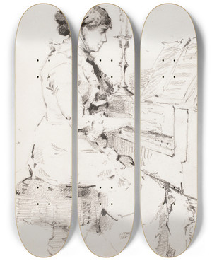 Triptych art skateboard deck of Helene Schjerfbeck Hanna Estlander Os Lupander Taiteilijan Serkku Soittaa Pianoa by Helene Schjerfbeck (1862-1946)