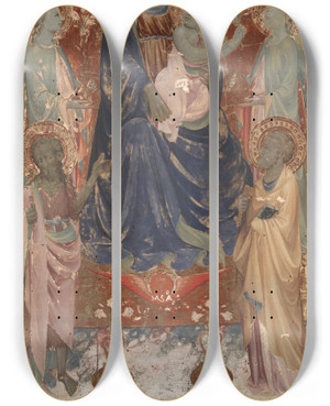 Triptych art skateboard deck of Rossello Di Jacopo Franchi Virgin And Child With Saint John The Baptist Saint Peter And Twoangels by Rossello Di Jacopo Franchi (1376-1456)