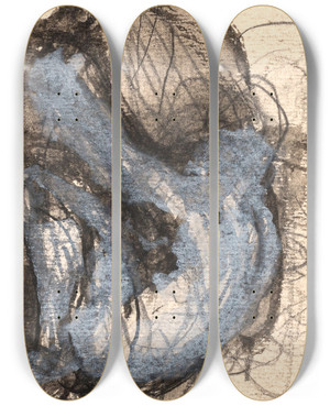 Triptych art skateboard deck of Oluf Hartmann Studie Af Knlende Foroverbjet Figur by Oluf Hartmann (1879-1910)
