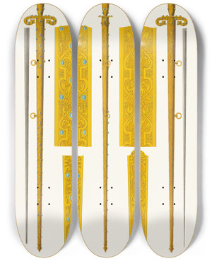Triptych art skateboard deck of Fedor Grigoryevich Solntsev Konchar S Serebrianymi Pozolochennymi Nozhnami by Fedor Grigoryevich Solntsev (1801-1892)