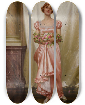 Triptych art skateboard deck of Vittorio Reggianini Roses by Vittorio Reggianini (1858-1938)