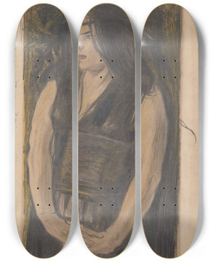 Triptych art skateboard deck of Stanisaw Wyspiaski Kobieta W Opasku Gralskim by Stanislaw Wyspianski (1869-1907)