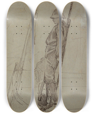 Triptych art skateboard deck of Winslow Homer Young Man Leaning Against Sailboat Rigging by Winslow Homer (1836-1910)