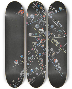 Triptych art skateboard deck of Wassily Kandinsky Ohne Titel_9 by Wassily Kandinsky (1866-1944)