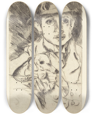 Triptych art skateboard deck of Lovis Corinth Boy With Dog Knabe Mit Hund by Lovis Corinth (1858-1925)