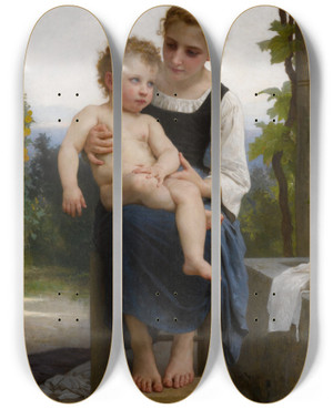 Triptych art skateboard deck of William Bouguereau Avant Le Bain by William Bouguereau (1825-1905)