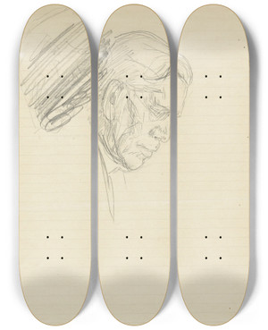 Triptych art skateboard deck of Jan Veth Portret Van Een Man Naar Rechts by Jan Veth (1864-1925)