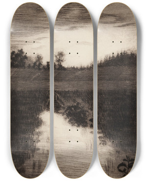 Triptych art skateboard deck of Torsten Wasastjerna Vetooja by Torsten Wasastjerna (1863-1924)