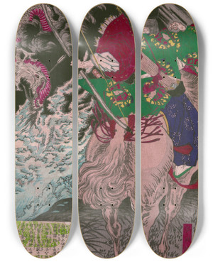 Triptych art skateboard deck of Tsukioka Yoshitoshi Tada No Manch_2 by Tsukioka Yoshitoshi (1839-1892)