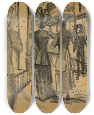 Triptych art skateboard deck of August Macke Leute Auf Der Strae_2 by August Macke (1887-1914)
