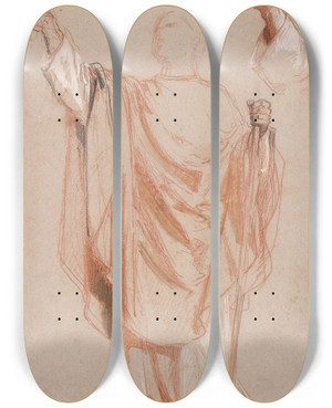 Triptych art skateboard deck of Isidore Pils Study For Saint Remi by Isidore Pils (1815-1875)