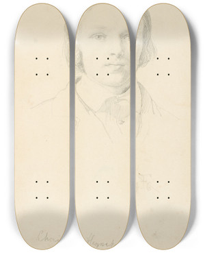 Triptych art skateboard deck of Lorenz Frlich Portrt Af Christian Henneberg by Lorenz Frolich (1820-1908)