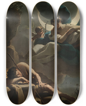 Triptych art skateboard deck of Ubaldo Gandolfi Selene And Endymion by Ubaldo Gandolfi (1728-1781)